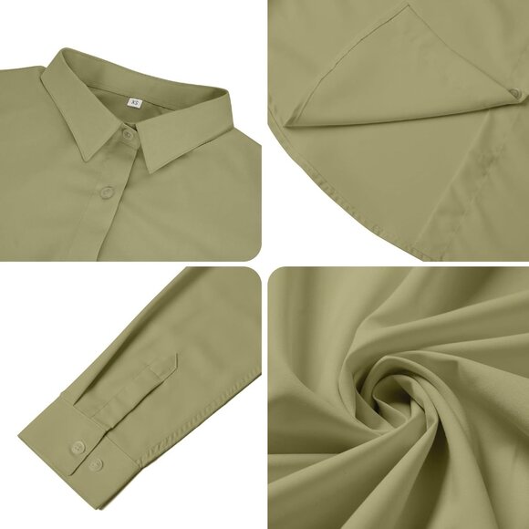 💫 Ruisin Wrinkle Free Button Down Shirts Women Green Long Sleeve Work Dress Top - Picture 4 of 4
